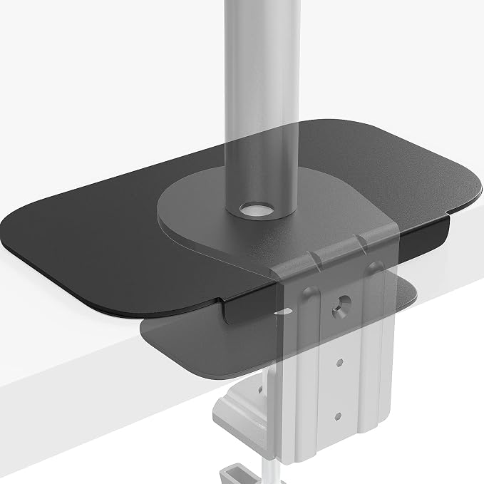 Monitor Mount Reinforcement Plate for Thin, Glass and Other Fragile Tabletop, Steel Bracket Plate Compatible with Most Monitor Stand C-Clamp Installation,Black