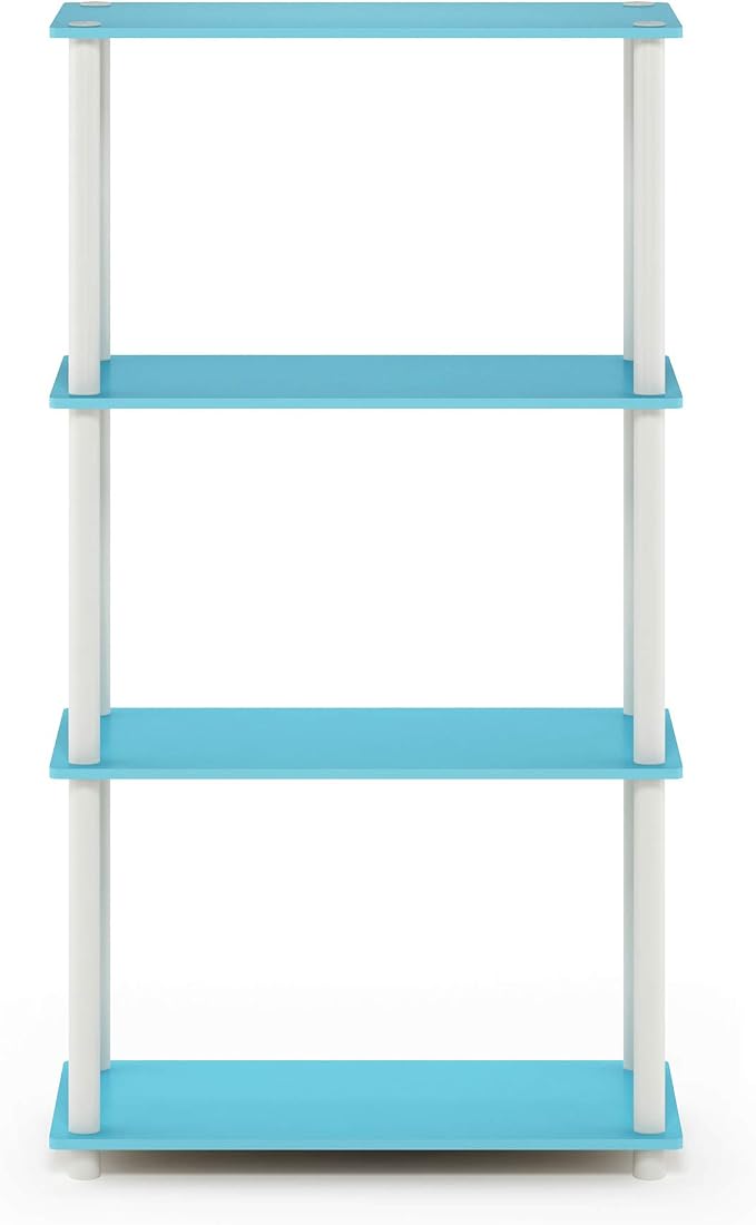 Furinno Turn-N-Tube 4-Tier Multipurpose Shelf Display Rack, Round Tubes, Light Blue/White