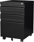 3 Drawer File Cabinet, Fully Assembled Mobile File Cabinets with Lock for Home Office, Metal Rolling Filing Caninet on Wheels, Three Drawer Under Desk Cabnet for Letter/Legal / A4 - Black
