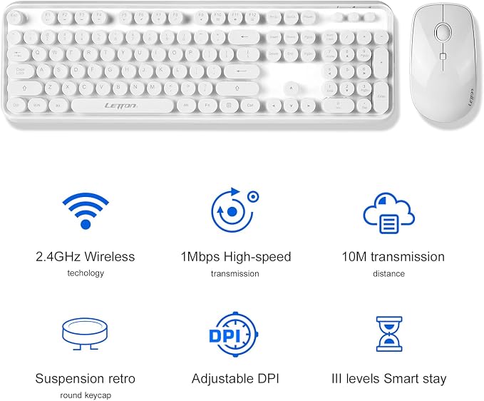 White Wireless Keyboard and Mouse Combo, Cute Bubble Keyboard with Round Keys,2.4Ghz Full Szie Aesthetic Minimalist Keyboard with Number Pad for PC Laptop Desktop