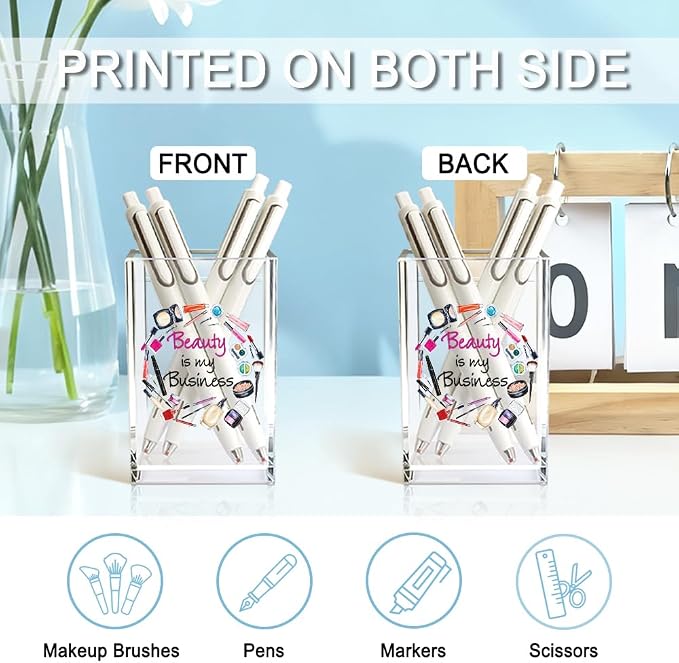 Beauty is My Business Acrylic Cosmetic Holder, Funny Makeup Brush Holder Gifts for Cosmetologist Makeup Lover Women Girls, Christmas Birthday Gifts for Daughter Niece Sister BFF