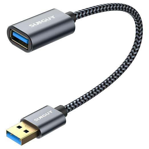 SUNGUY 5Gbps USB 3.0 Extension Cable, 1FT USB A Male to Female Extender Cord, Braided High Data Transfer Compatible with Xbox, Hard Drive, Webcam, USB Keyboard, Mouse, Flash Drive, Oculus VR