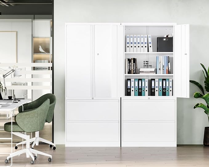 Letaya Metal Storage Cabinets for Home Office,File Cabinet-2 Drawers with Lock and Adjustable Shelves-Hang Legal/Letter/A4/F4 Size Filing-White