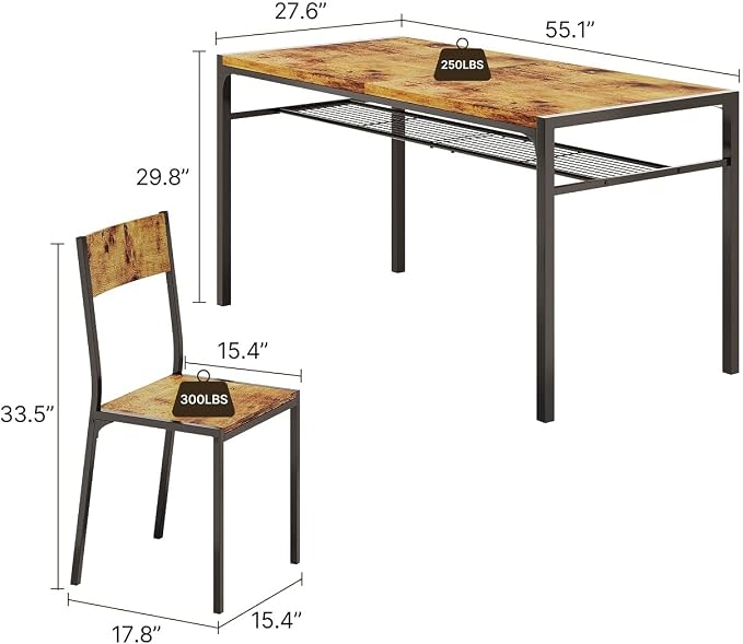 Gizoon Dining Table Set for 6 with Chairs, 7-Piece Kitchen Table Set for Small Space, Apartment, Kitchen, Dining Room, Space-Saving