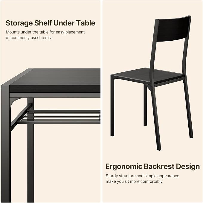 Gizoon Dining Table Set for 2, 3 Piece Kitchen Table with 2 Chairs for Small Space, Apartment, Kitchen, Dining Room, Space-Saving