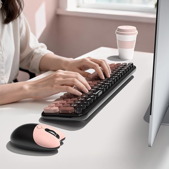 MOFII Wireless Keyboard and Mouse Combo, Compact Small Keyboard with Large Print, 2.4GHz Retro Typewriter Keyboard, Quiet Click Mouse for PC, Laptop, Desktop, Windows (BlackBerry Gradient)