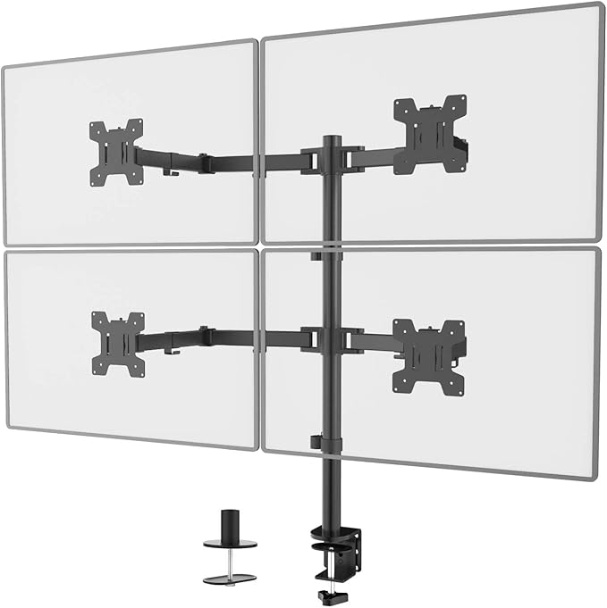 WALI Quad Monitor Desk Mount, 4 Monitor Stand Fits Heavy Duty Computer Screen up to 27 inch, Full Adjustable Arm Holds up to 22 lbs per Arm (M004), Black