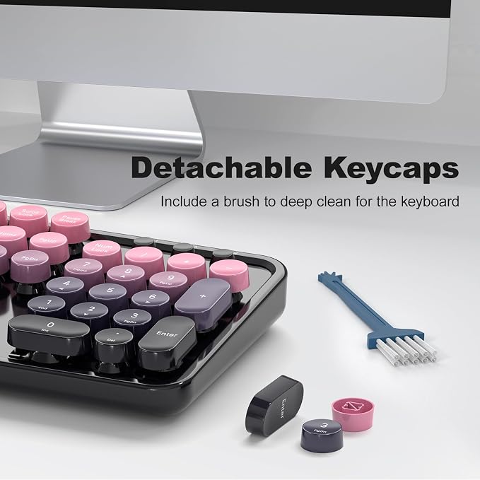 Wireless Keyboard and Mouse Combo, 2.4GHz Gradient Colorful Full-Size Retro Typewriter Keyboard with Wireless Mouse for PC/Desktop/Laptop/Windows (Berry Pink)