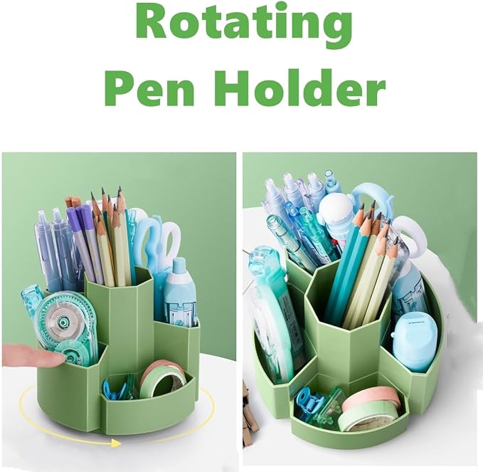 Pencil Pen Holder Desk Organizers Green Desktop Storage Stationery Supplies, Cute Cup Pot for Office, School, Art Supply