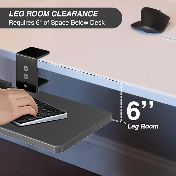 Large Under Desk Rotatable Computer Keyboard and Mouse Tray, Extra Sturdy Desk Swivel Clamp, Ergonomic Keyboard & Mouse Tray for Typing in Home, Office Work, 23 x 10 Inch