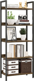 NUMENN Bookshelf, 5 Tier Bookshelves, Home Office Bookcase Shelf Storage Organizer, Free Standing Storage Shelving Unit for Bedroom, Living Room and Home Office, Dark Walnut