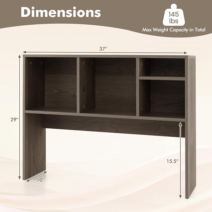 Tangkula Desktop Bookshelf, Countertop Storage Hutch with 4 Shelves for Computer Desk, Desktop 2-Tier Display Rack, Multipurpose Wood Desk Hutch Storage Organizer for Dorm Office Home