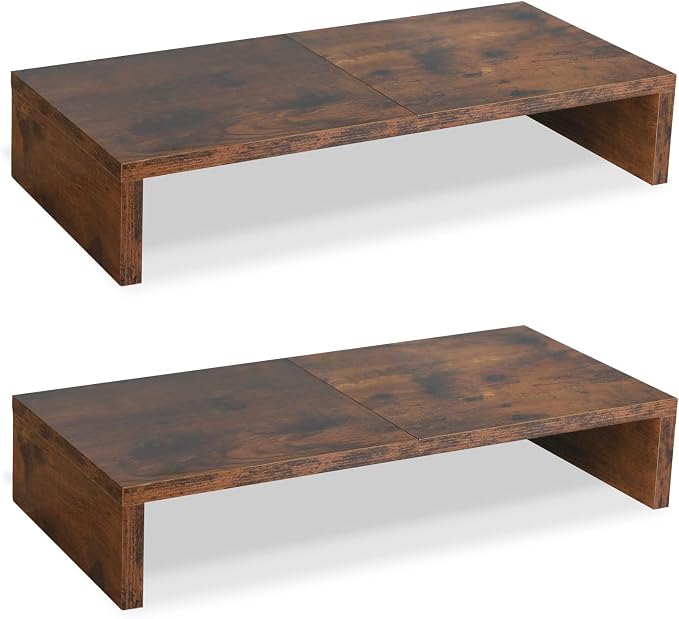 TEAMIX 2 Pack Monitor Stand Riser-20 inch, Wooden Tabletop Shelf for TV/PC/Laptop/Printer, Rustic Brown Monitor Riser with Storage, Computer Stand Ergonomic Design