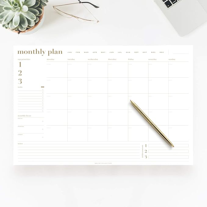 Bliss Collections Monthly Planning Pad, To Do List Notebook - Undated Tear-Off Sheets Notepad - Work Calendar, Organizer, Scheduler for Goals, Tasks - The Essential, 12" x 18", 18 Sheets