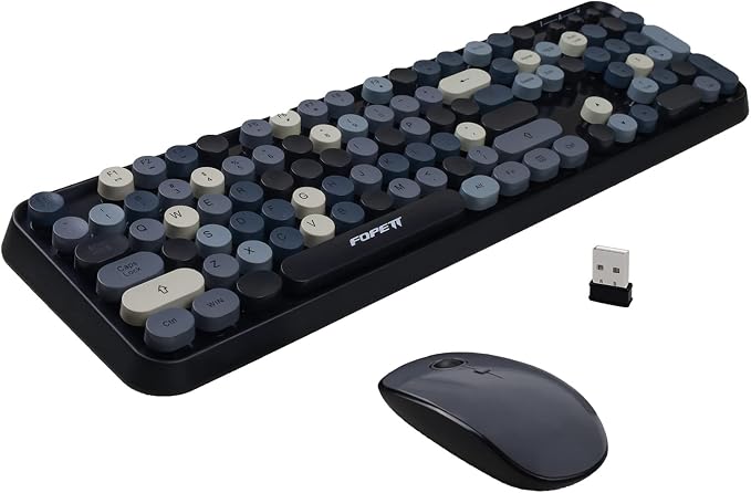 FOPETT Wireless Keyboard and Mouse Combo, 104 Keys Full-Sized 2.4 GHz Round Keycap Colorful Keyboards, USB Receiver Plug and Play, for Windows, Mac, PC, Laptop, Desktop (Grey)