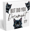mmiishe But Did You Document It Funny Cat Office Decor for Black Cat Lover | Black Cat Gifts for HR Colleague Friend Women Men Cute Desk Decor Wooden Box Sign for Home Office Desk Boss Gift 5 x 5 Inches