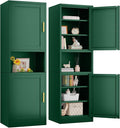 pozdeg 67" Tall Narrow Storage Cabinet, Metal Bathroom Cabinet with 2 Doors & 4 Adjustable Shelves, Freestanding Slim Pantry Organizer for Bathroom Kitchen Living Room (Green)