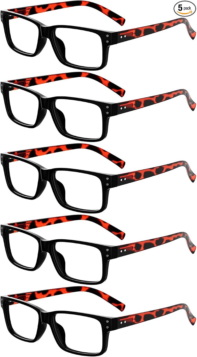 Eyekepper Vintage Reading Glasses for Men - 5 Pack Spring Hinges Classic Readers - Black Frame with Tortoie Arms +0.75