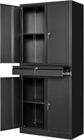 Black Metal Storage Cabinet with Lock, 71" Tall Garage Storage Cabinets with Doors and Shelves, Lockable Tool Caninet Steel Locking Cabnets File Cabinet for Home Office, Garage, Pantry