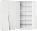 SISESOL Metal Storage Storage Cabinet with 5 Adjustable Shelves,White Metal Cabinet with Locking Doors,Steel Pantry Cabinet with Lock,71" Lockable Storage Cabinet for Home,Office,Garage,Kitchen,Shop