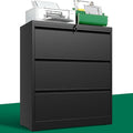3 Drawer Lateral File Cabinet, Metal File Cabinets for Home Office with Lock, Large Filing Storage Cabinet Printer Stand, Steel Wide File Cabinet for Legal/A4/F4/Letter,Require Assembly,Black