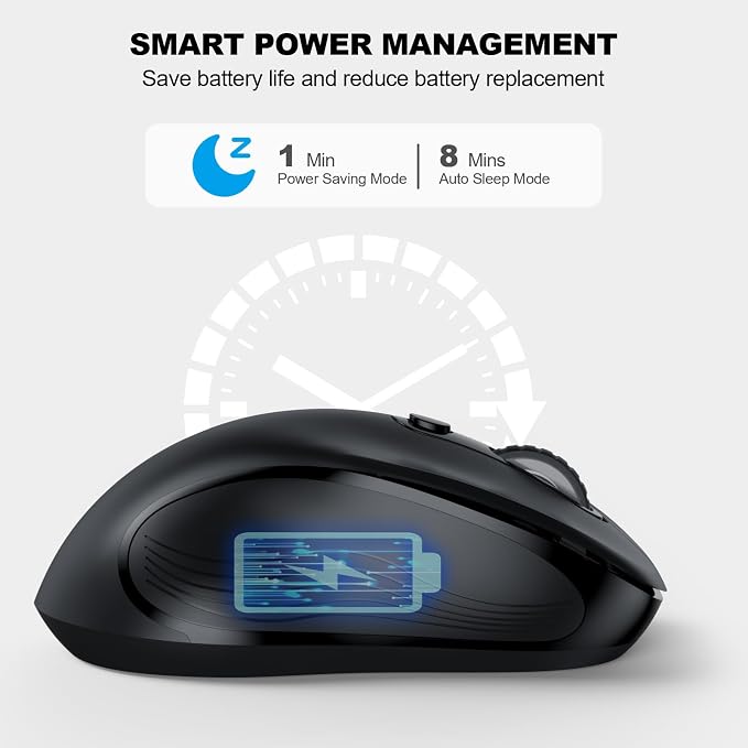 WisFox 2.4G Wireless Mouse for Laptop, Ergonomic Computer Mouse with USB Receiver and Type-C Adapter, 3 Adjustable Levels, 6 Button Cordless Wireless Mice for Windows Mac PC Notebook (Black)