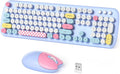 Dilter Wireless Keyboard and Mouse Combo, Full-Sized Typewriter Keyboards, Cute Cat Shaped Wireless Mouse, USB Plug and Play for Windows, Computer, PC, Laptop, Desktop (Blue Colorful)