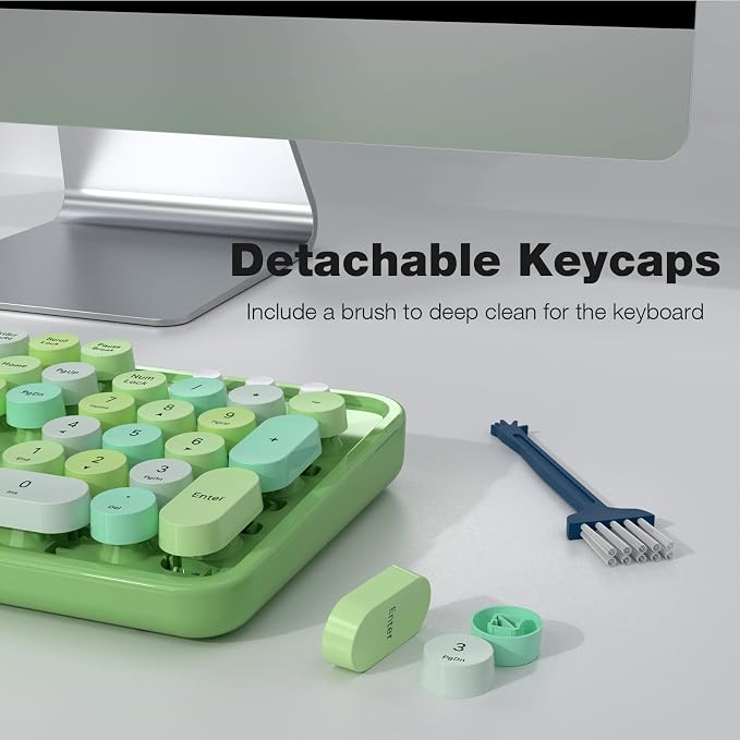 MOFII Wireless Keyboard and Mouse Combo, 2.4GHz Retro Full Size Typewriter Keyboard with Number Pad & Wireless Mouse for Laptop, PC, Desktop, Mac, Windows - Green Colorful