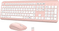 Wireless Keyboard and Mouse Combo, Full-Size Silent Ergonomic Keyboard and Optical Mouse, Long Battery Life, 2.4G Lag-Free Mice Keyboard for Computer,Mac,Laptop,PC,Windows(White Pink)