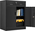 CJF Metal Storage Cabinet, Locking Storage Cabinet with 1 Drawer and Adjustable Shelf, 36" H x 28" W x 16" D Metal Cabinets for Office, Home, Garage -Black