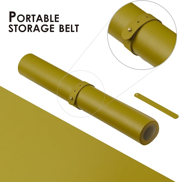 Leather Desk Mat - Small Non-Slip PU Desk Pad for Office and Home - Desk Organization and Accessories - Ideal for Large Mouse Pad and Small Desk Mats on Top of Desks (Olive Green,23.6"x 13.8")
