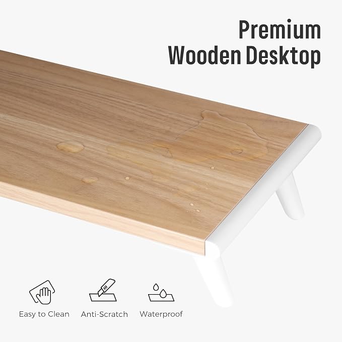 loukin Monitor Stand Riser for Desk, 22.4" x 8.3" Larger Computer Stand for Laptop, PC, Printer, Sturdy Desktop Computer Shelf with Non-Skid Rubber, Home Office, Natural Wood