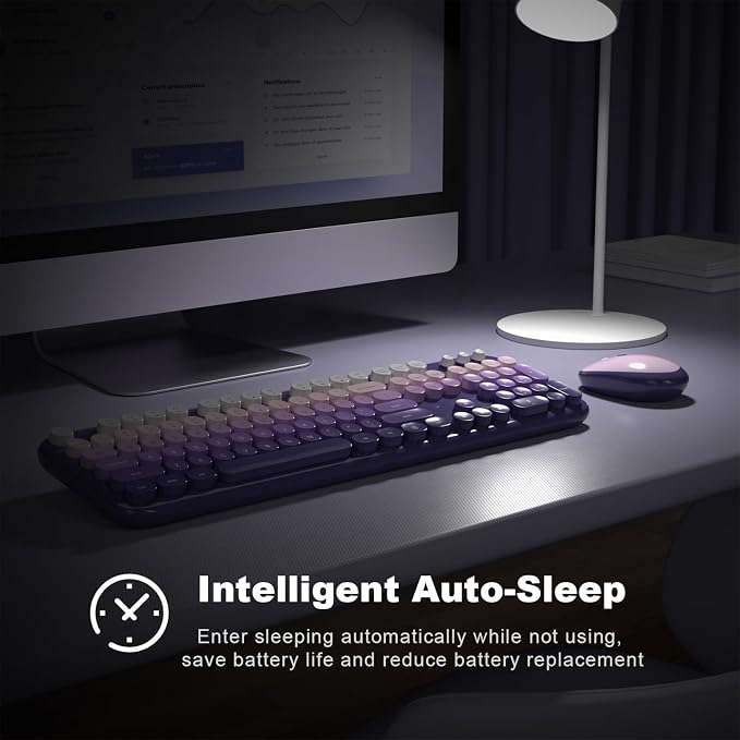 KNOWSQT Wireless Keyboard Mouse Combo - Lovely Purple-Gradient Rainbow Full-Sized Typewriter Colorful Keyboards, Round Keycap Plug Play Retro Cute Keyboards for Windows, Laptop, PC, Desktop, Computer