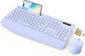 SABLUTE Wireless Keyboard and Mouse, Wrist Rest, Phone Holder, Batteries Included, 2.4G Lag-Free Ergonomic Keyboards Mouse Combo, KM23D Silent Keyboards Set for Computer, Laptop, PC, Windows, Purple