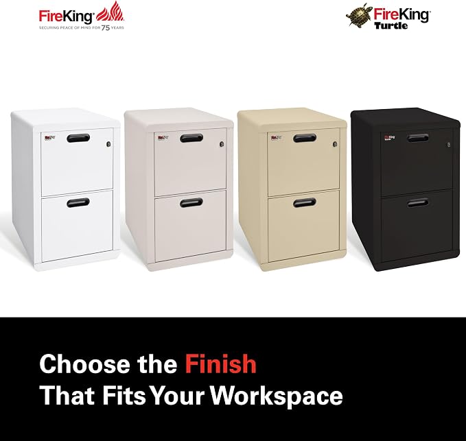 FireKing Turtle Contour - 2 Drawer Fire Safe File Cabinet with Key Lock - 1 Hour Fire Rated, UL Rated & Water Resistant Home Safe - Made in the USA Legal & Letter Filing Cabinet - Arctic White