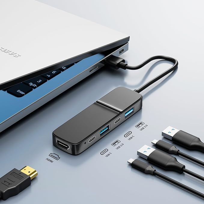 USB to HDMI Adapter, Eanetf Dual USB C USB A 3.0 Hub: 5 Ports with 2* USB-C and 2* USB-A and 1* HDMI Extend for TV,DVD Player,Projector,Monitor,Laptop,PS4,Flash Drive, HDD,Xbox, Printer etc - 5 in 1