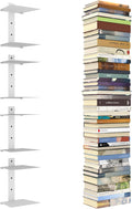 Mefirt Invisible Floating Bookshelves for Wall, 8 Tier Vertical Spine Book Tower, Heavy Duty Floating Book Shelves Metal Book Organizers for Home Office, 4 Pack(White)