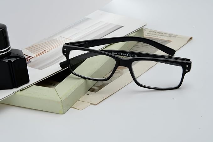 Eyekepper Vintage Eyeglasses for Men - 3 Pack Spring Hinges Classic Glasses - Black Frame +0.00