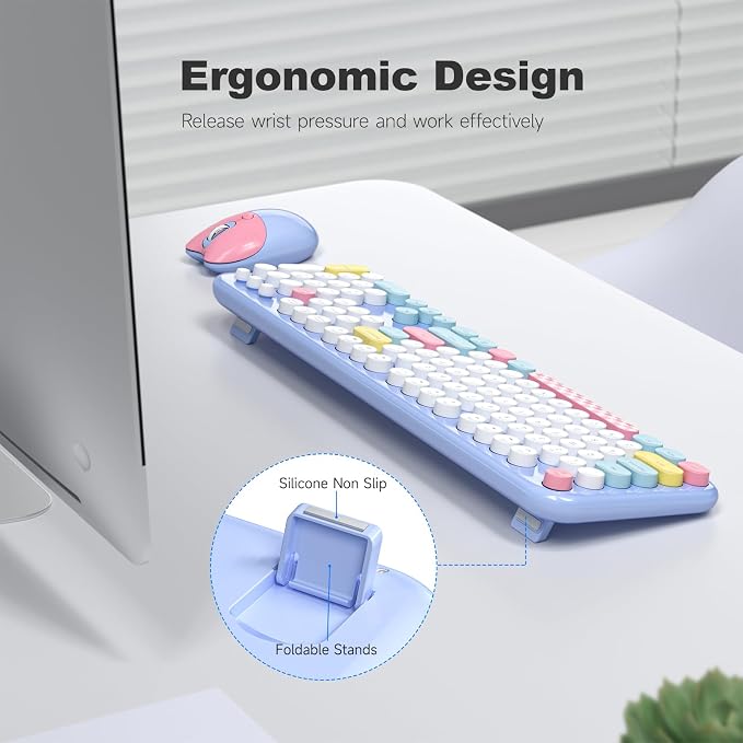 Wireless Keyboard and Mouse Combo, 2.4G Retro Typewriter Keyboard with Number Pad and Cute Ambidextrous Wireless Mouse for Computer Laptop