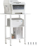 YUFAM White 3 Tier Home Printer Stand with Storage, Wooden Mobile Printer Table Shelf, Rolling Printer Cart Shelf with Lockable Wheels fit Fax Machine, Scanner
