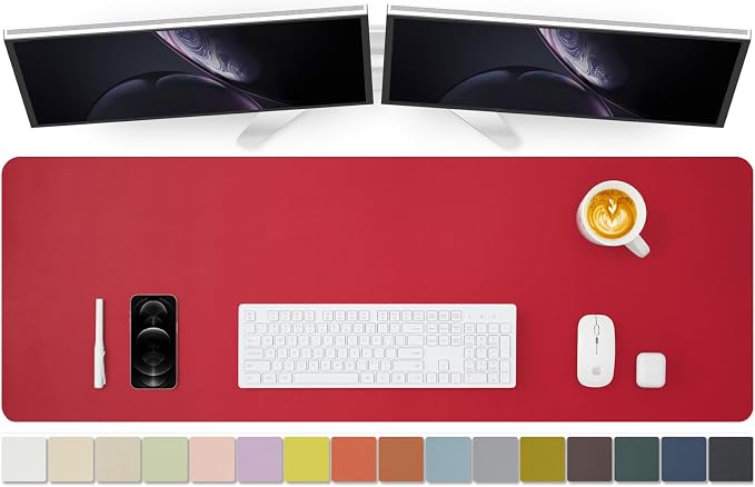 Large Desk Mat - 47.2"x 17" Non-Slip PU Desk Pad for Office and Home - Ideal for Large Mouse Pad and Desk Mats on Top of Desks(Rose Red)
