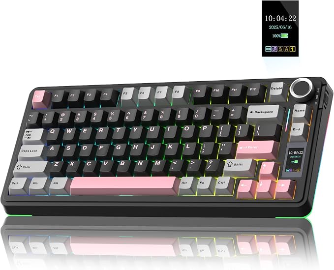 AULA S75 PRO Wireless Mechanical Keyboard with Screen&Knob, 75% Hot Swappable Gaming Keyboard with Pre-lubed Switches, RGB Backlit, PBT Keycaps Creamy Sounding Pc Gaming Keyboards