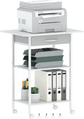Arbuxzuy 3-Tier Printer Stand, Printer Table with Fabric Drawer, Industrial Printer Storage Cart with Wheels, Rolling Printer Stand for Heat Press Scanner Fax, White