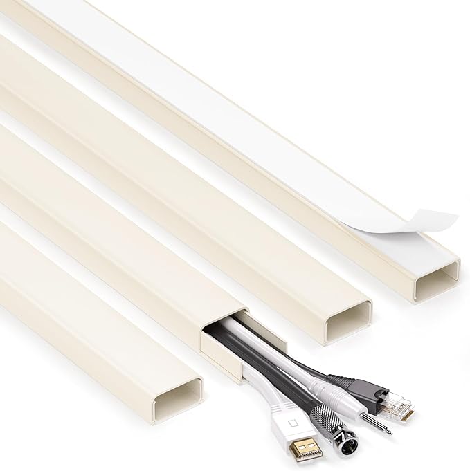 66in (4X L16.5in) Large Wire Hiders for TV on Wall for 3-4 Cords - ZhiYo PVC Cable Cover Kit with Pre-Applied Adhesive Tape, Ideal for Wall Mounted TVs Home Office, W1.2in x H0.7in Beige