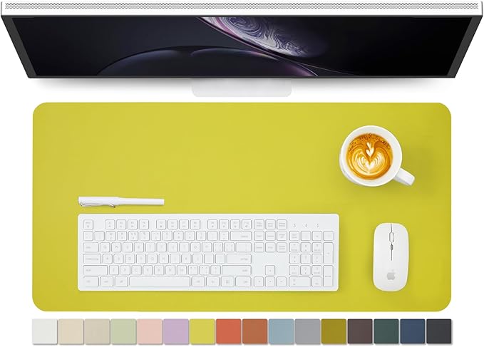 Leather Desk Mat - Non-Slip PU Desk Pad for Office and Home - Desk Organization and Accessories - Ideal for Large Mouse Pad and Desk Mats on Top of Desks (Lemon Yellow,27.6"x 13.8")