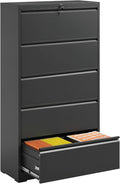 File Cabinets 5 Drawer,Metal Office Storage Filing Cabinet with Lock,White Lateral Filing Cabinet for Home Office,Horizontal Locking File Cabinet for Legal/Letter/A4,Assembly Require,Black