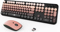 Wireless Keyboard and Mouse Combo for Long Nails, Black Pink Aesthetic Bubble Keyboard with Round Keys, Cute Typewriter Style Full Size Keyboard with Number Pad for PC Laptop Desktop