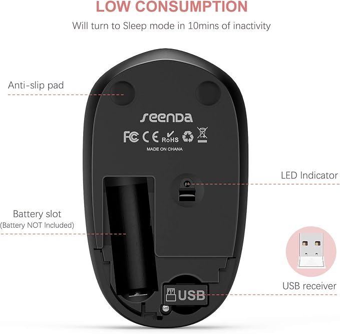 seenda Wireless Mouse, 2.4G Noiseless Mouse with USB Receiver Portable Computer Mice for PC, Tablet, Laptop, Notebook - Rose Gold&Black