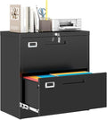 MIIIKO Lateral 2 Drawer File Cabinet, Black Metal Filing Cabinet with Lock, Drawer Storage File Cabinets for Home Office,Hanging Files Folders Letter/Legal/A4 Size