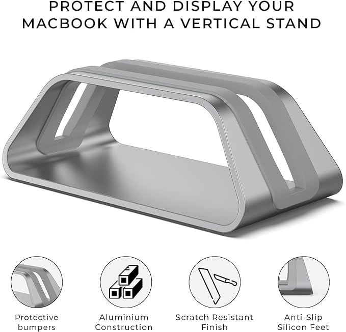 HumanCentric Vertical Laptop Stand Compatible with MacBook Pro and MacBook Air, Holder for Personal Computer Desk Stand, Aluminium, Exchangeable Inserts to Fit Different Device Models, Space Grey